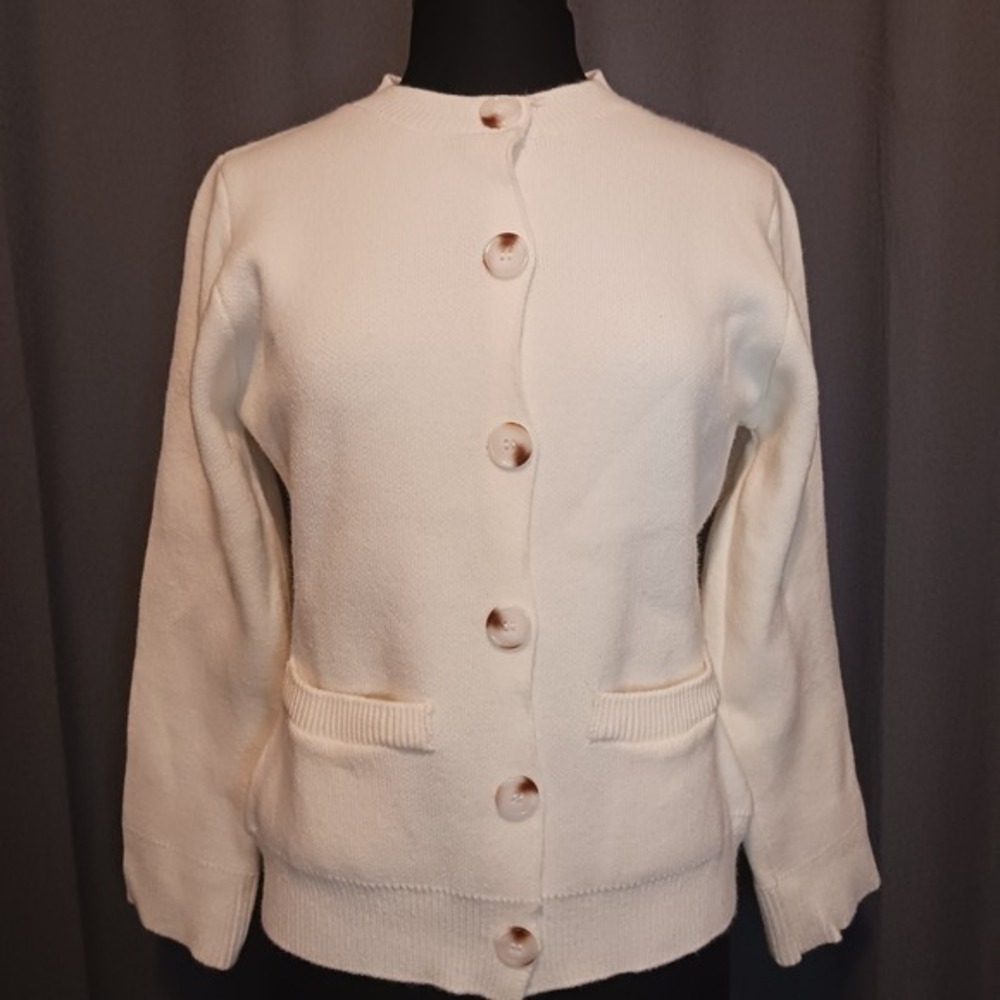 Cashmere/wool Designer Super Soft Cream Heavy Knit Fitted Cardigan Sweater M